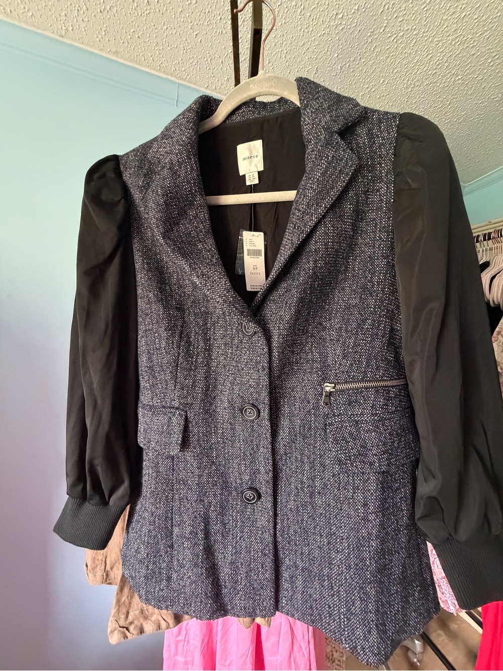 Maeve Navy Tweed Blazer with Black Sleeves nwt petite